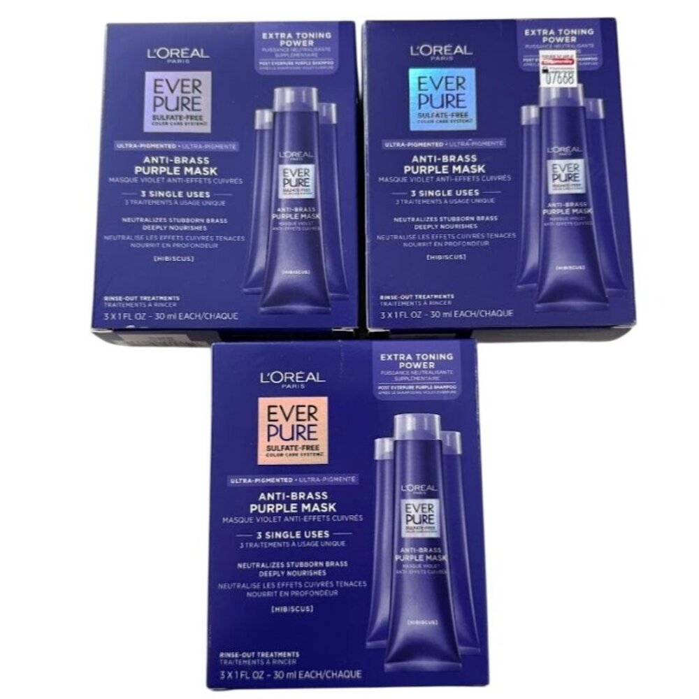 LOreal Paris EverPure Sulfate-Free Anti-Brass Purple Hair Mask 3 CT 30ml 3 Pack